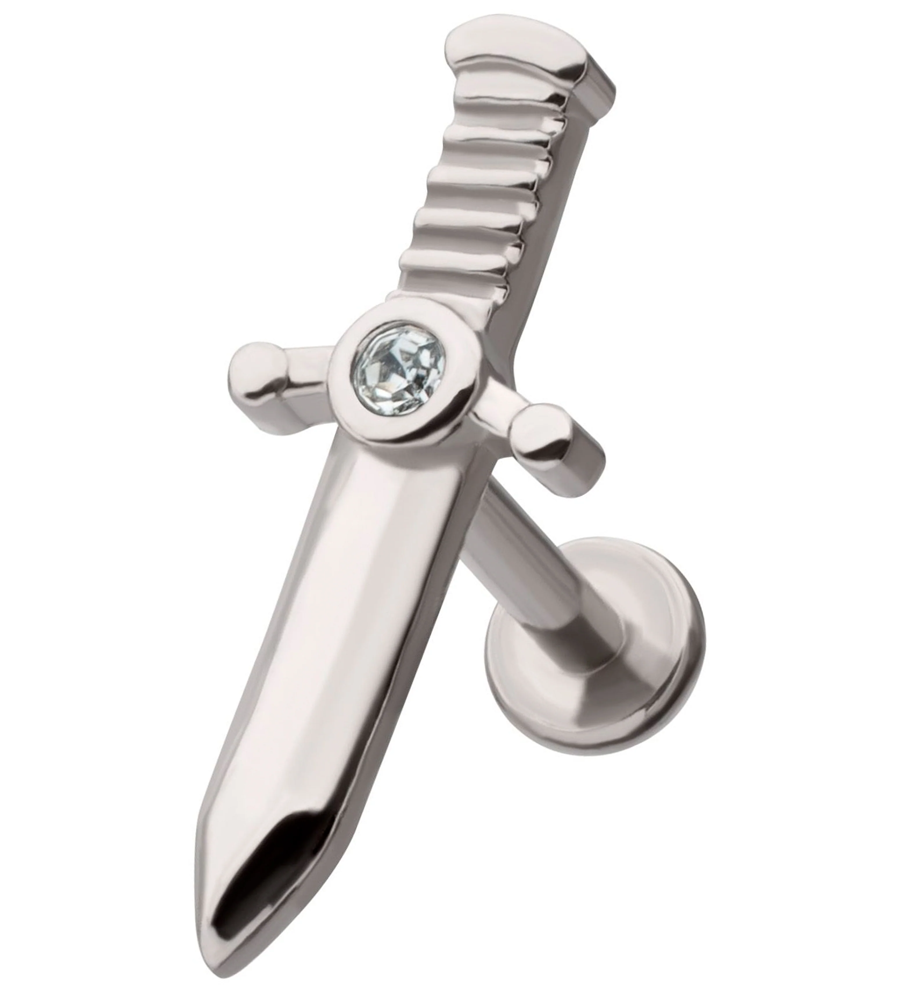 Dagger Clear CZ Stainless Steel Internally Threaded Labret - Mrs Treak