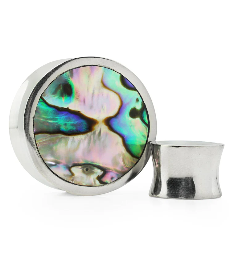 White Brass Abalone Shell Inlay Plugs - Mrs Treak