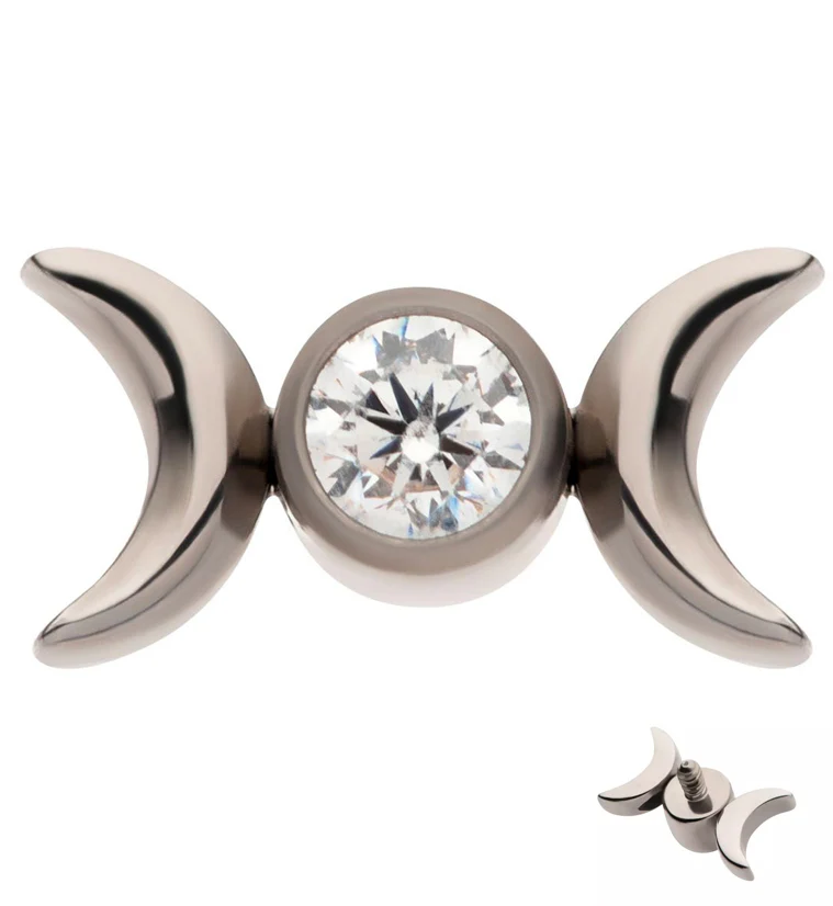 Double Crescent CZ Titanium Internally Threaded Top - Mrs Treak