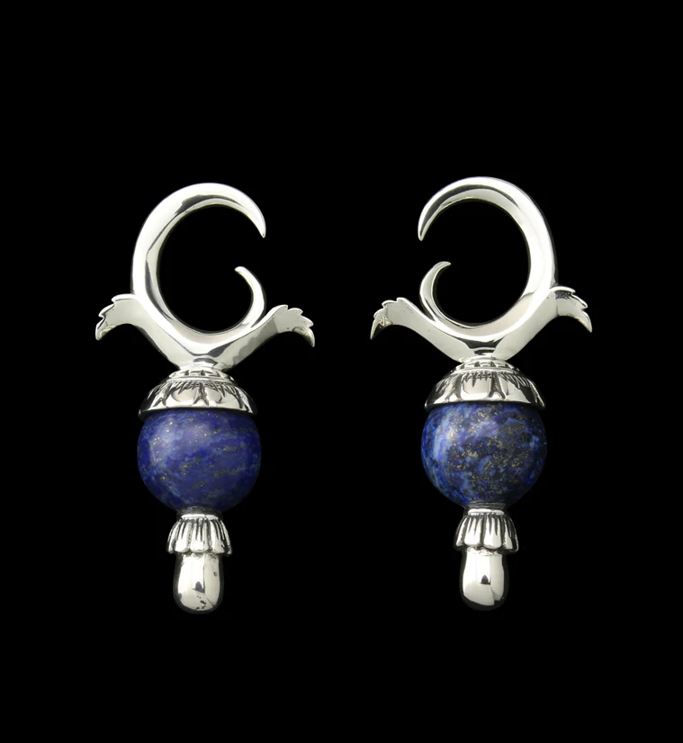 Lapis Lazuli Stone White Brass Totum Ear Weights - Mrs Treak