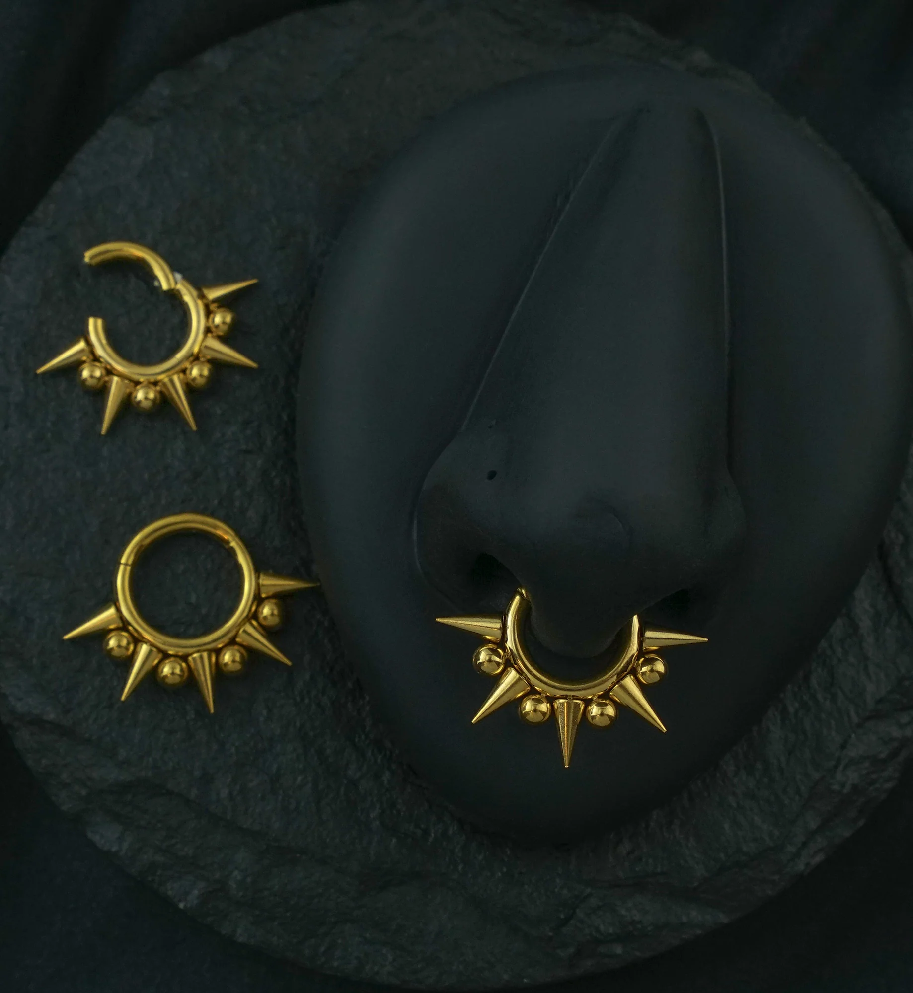 Gold PVD Spike And Ball Stainless Steel Hinged Segment Ring - Mrs Treak