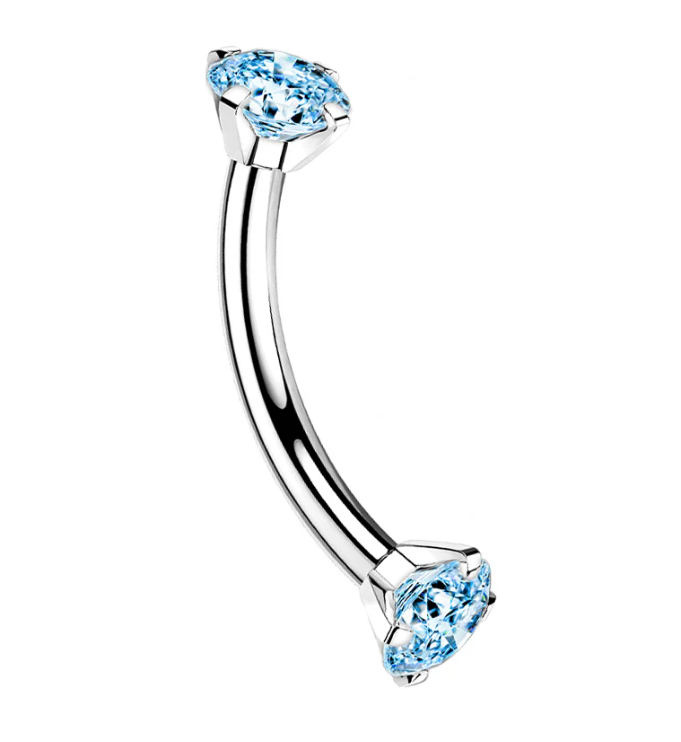 16G Aqua CZ Double Prong Titanium Curved Barbell - Mrs Treak