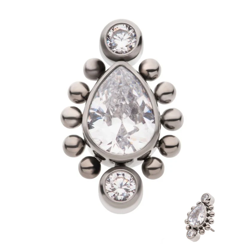 Beaded Teardrop CZ Threadless Titanium Top - Mrs Treak