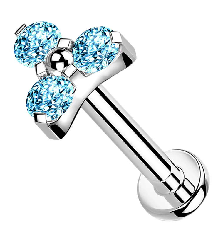 Triad Aqua CZ Titanium Internally Threaded Labret - Mrs Treak