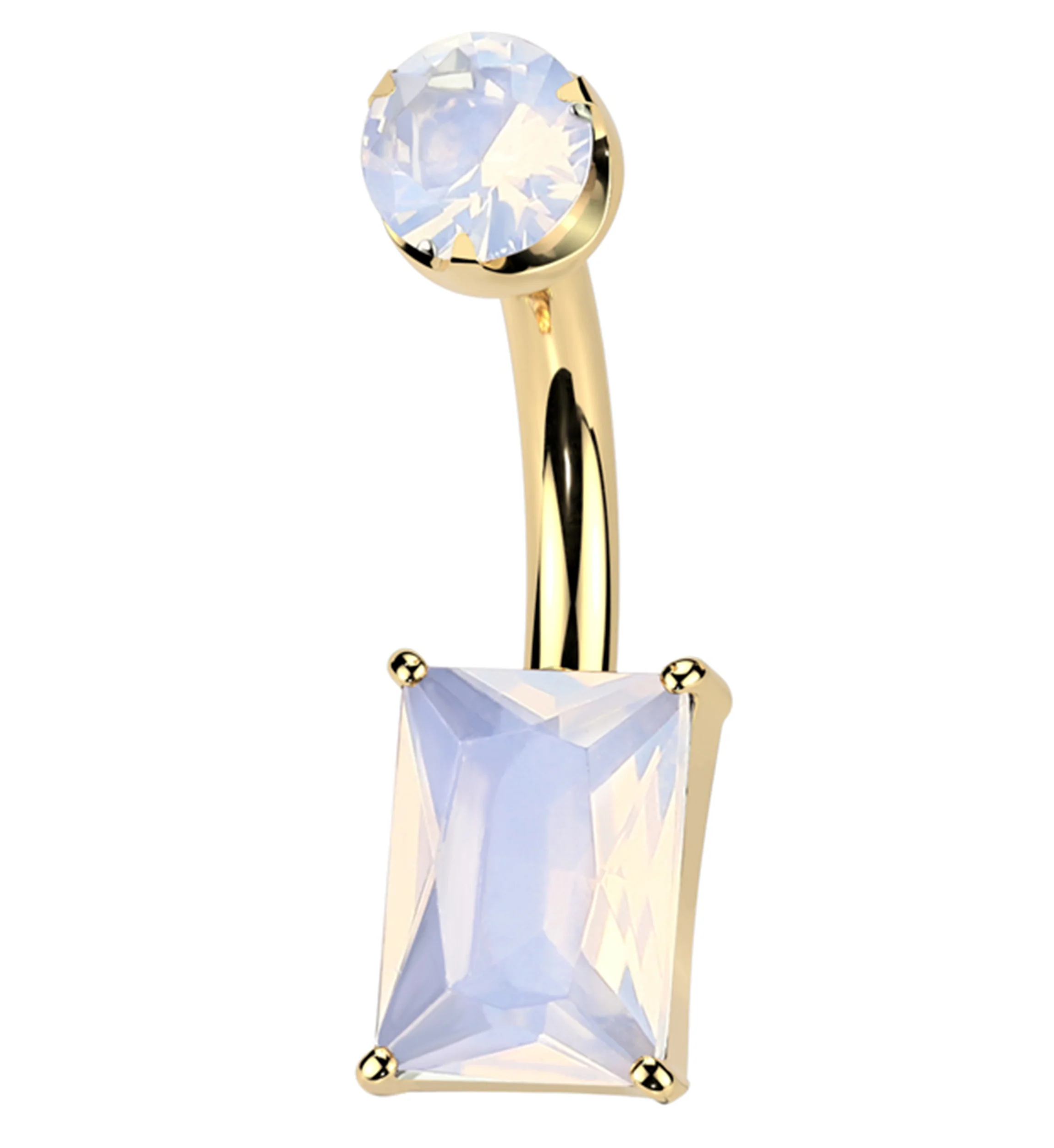 Gold PVD Rectangle Rose Quartz Stone Titanium Internally Threaded Belly Button Ring - Mrs Treak