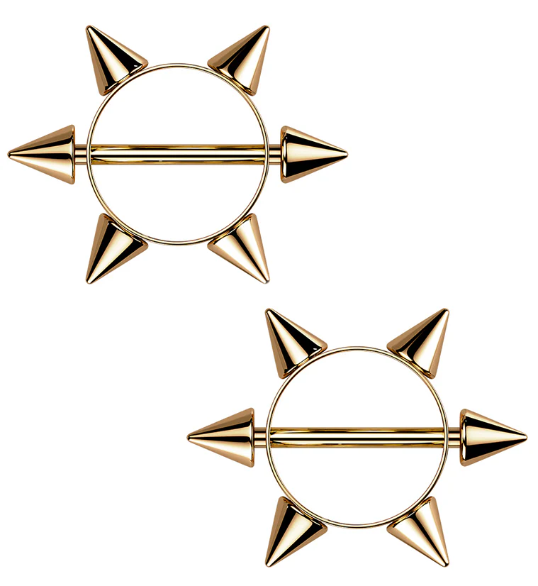Rose Gold PVD Spiked Nipple Rings - Mrs Treak
