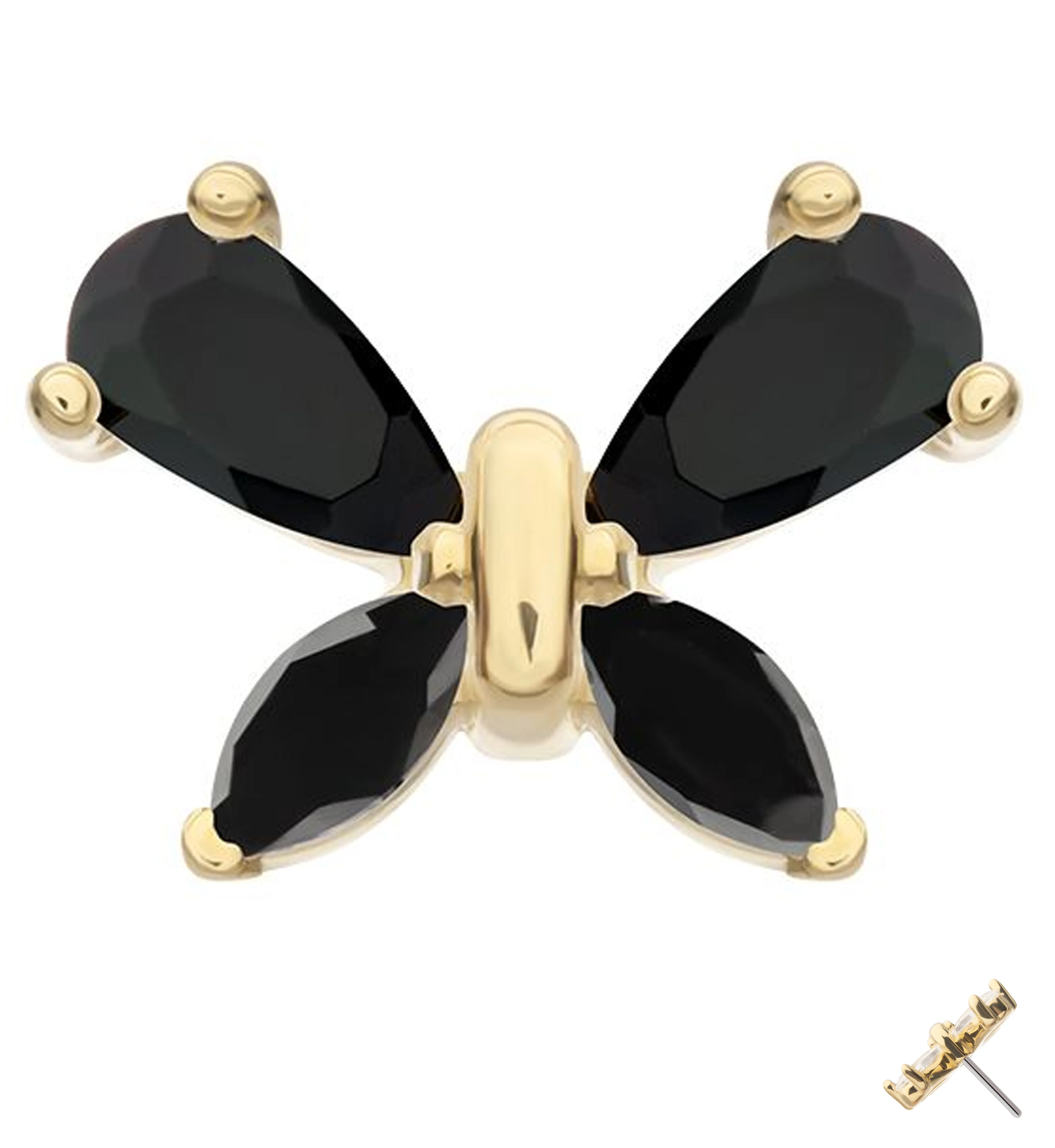 14kt Gold Marquise Butterfly Black CZ Threadless Top - Mrs Treak