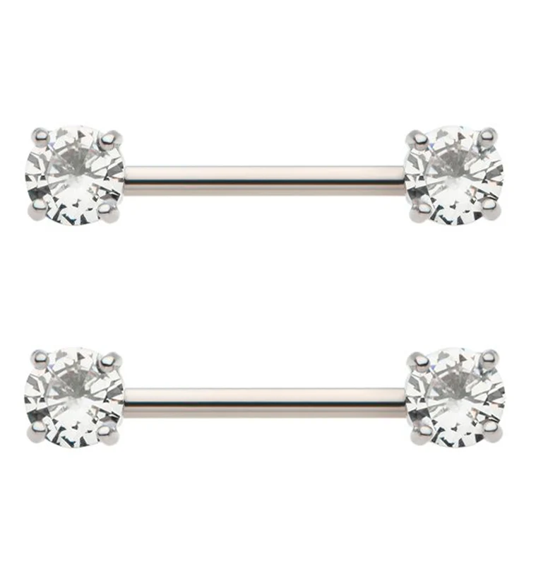 Clear Prong CZ Stainless Steel Nipple Barbell - Mrs Treak