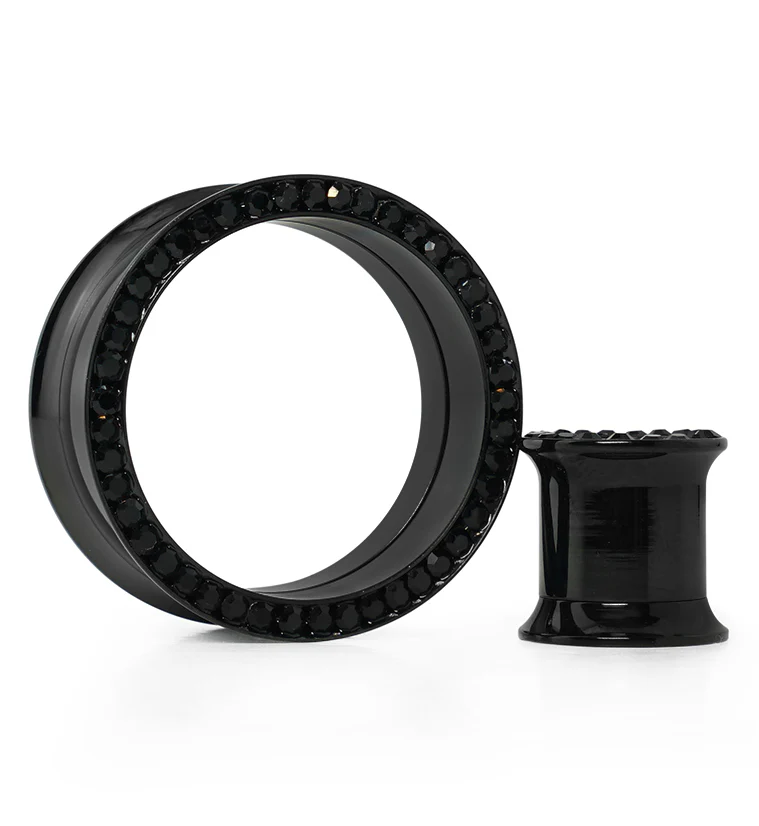 Black PVD Internally Threaded Black CZ Stainless Steel Tunnels - Mrs Treak