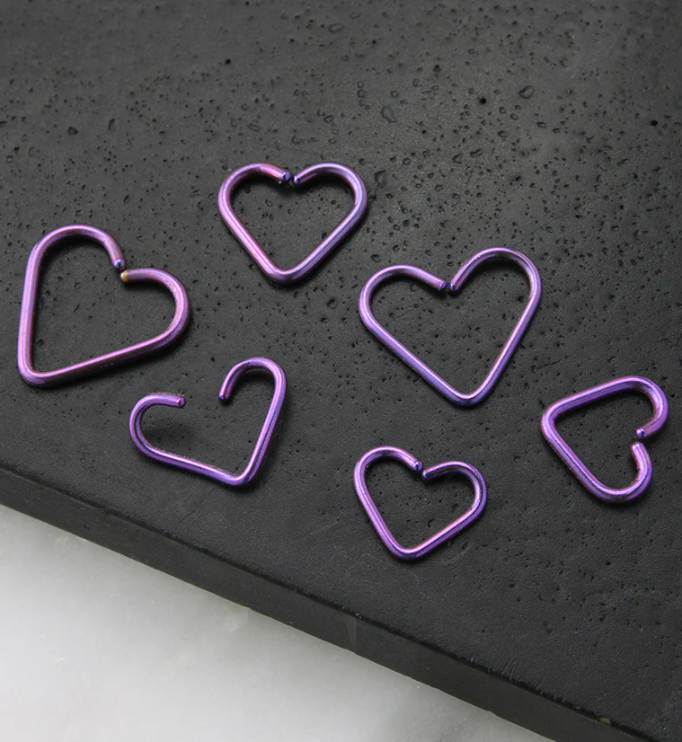 Purple Anodized Heart Seamless Titanium Hoop Ring - Mrs Treak