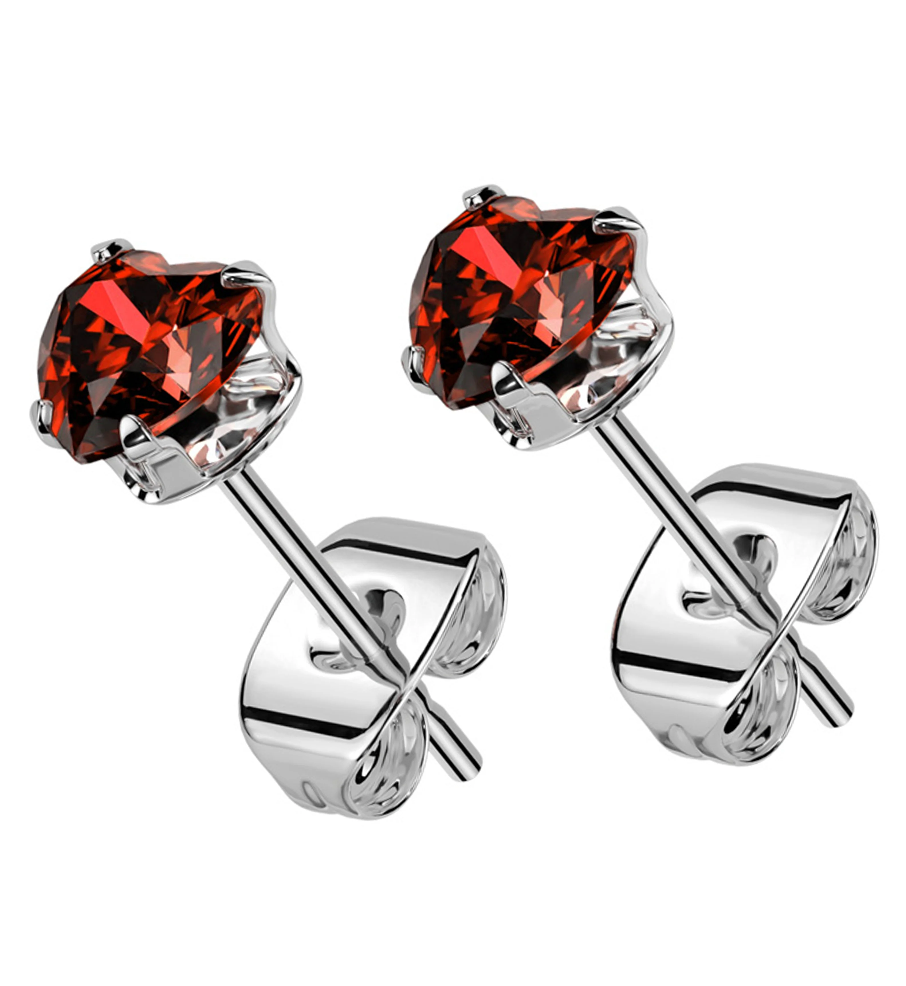 Prong Heart Red CZ Stainless Steel Stud Earrings - Mrs Treak