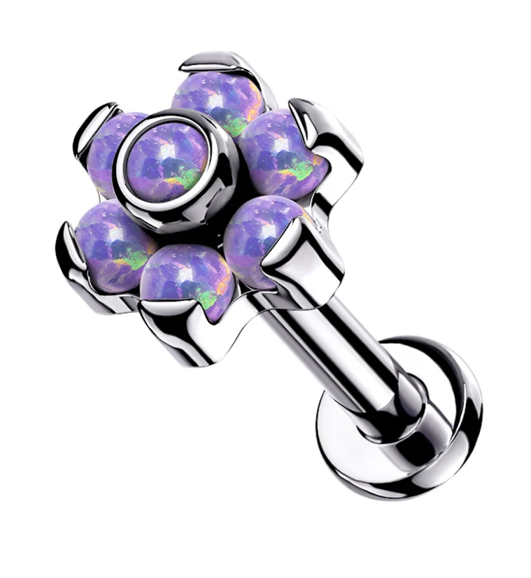 16G Purple Opalite Flower Top Titanium Labret - Mrs Treak