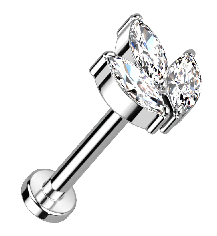 Clear CZ Tri Sepal Titanium Threadless Labret - Mrs Treak