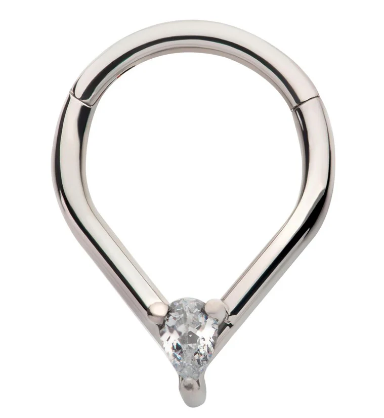 Point Teardrop CZ Titanium Hinged Segment Ring - Mrs Treak