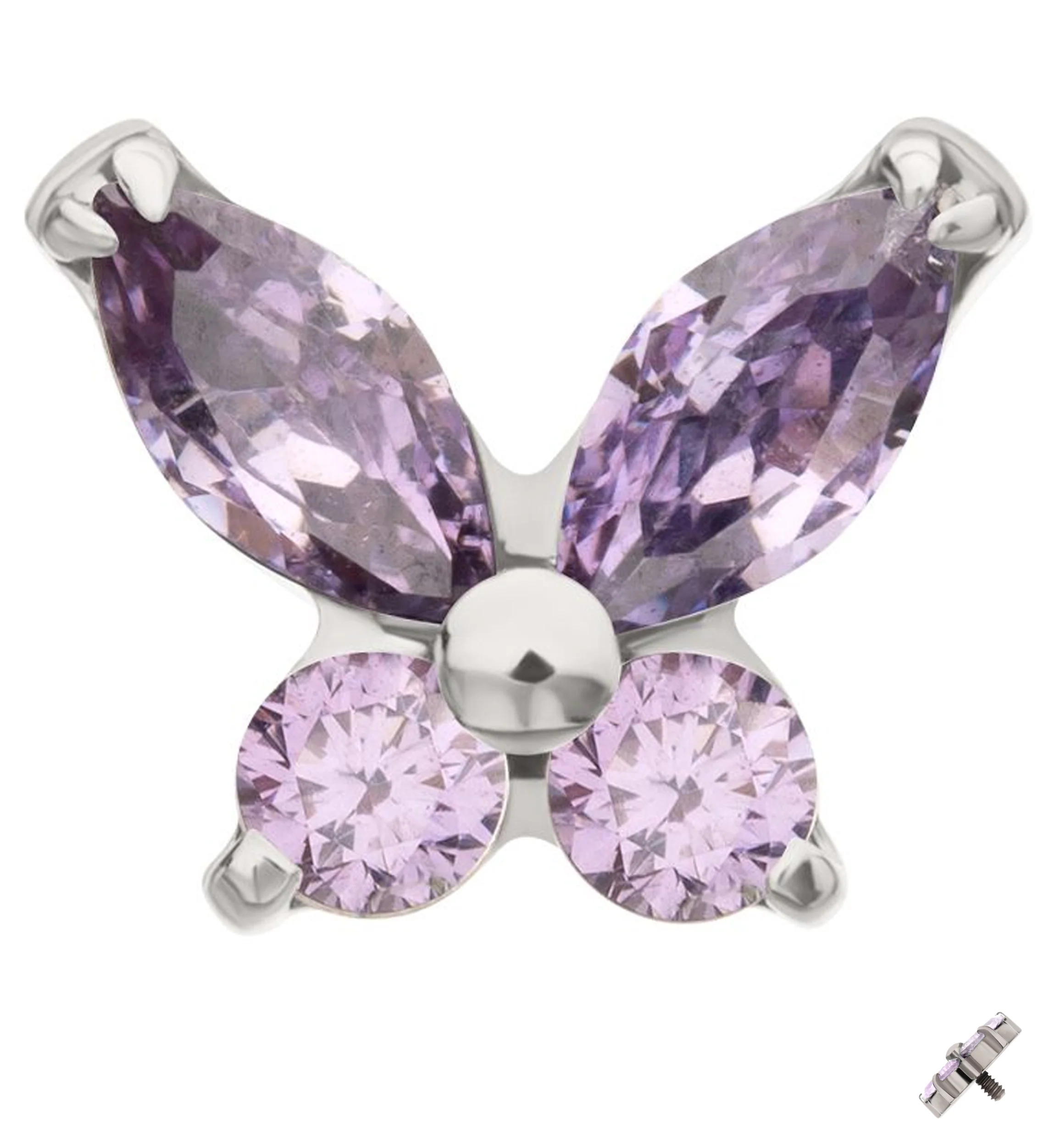 Mini Butterfly Amethyst CZ Titanium Internally Threaded Top - Mrs Treak