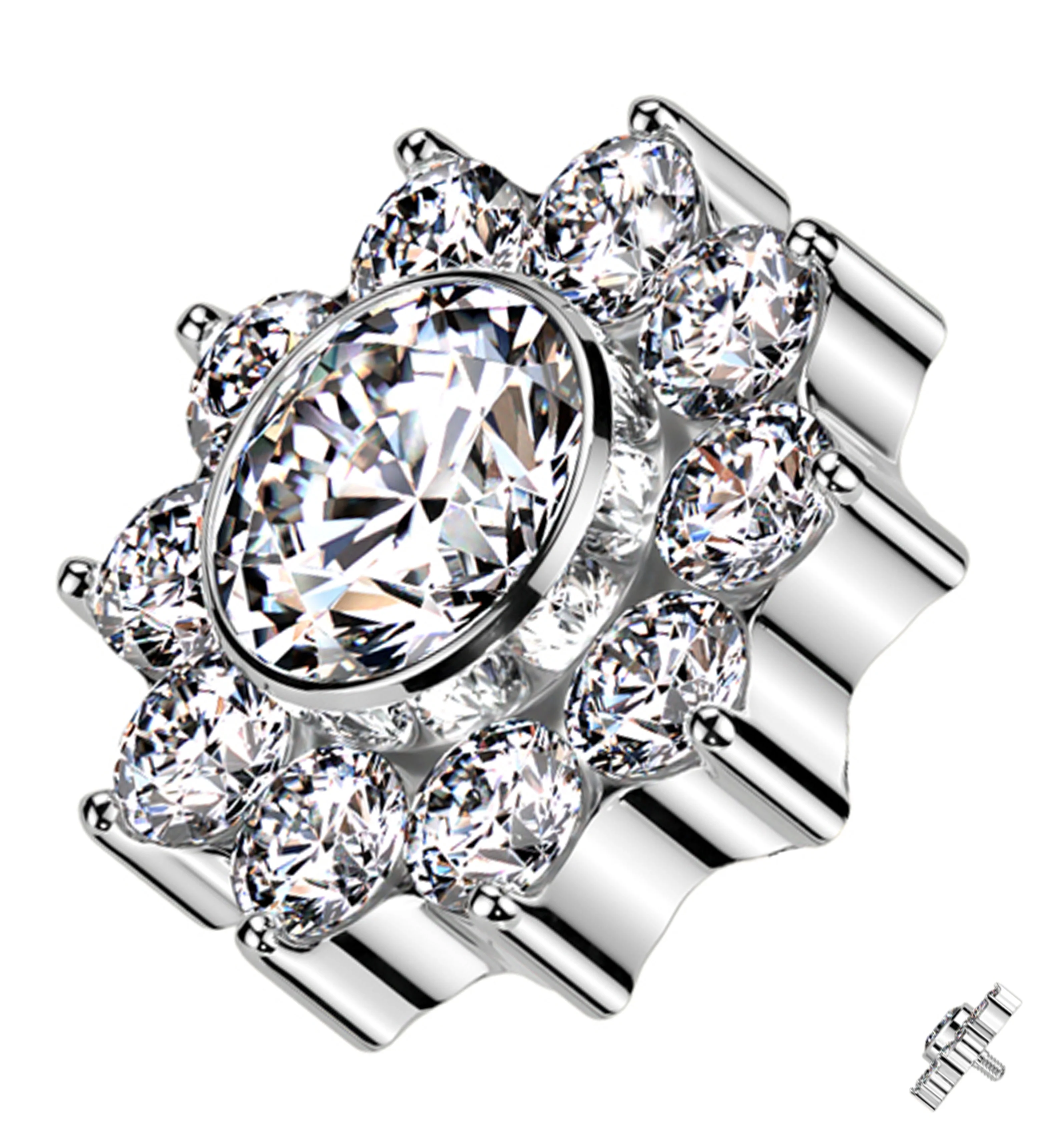 Pave Flower Clear CZ Titanium Internally Threaded Top - Mrs Treak