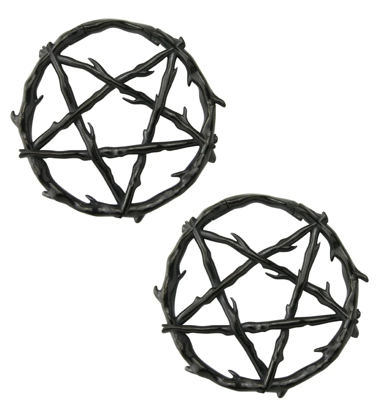 Black PVD Pentagram Thorn Hinged Ear Weights - Mrs Treak