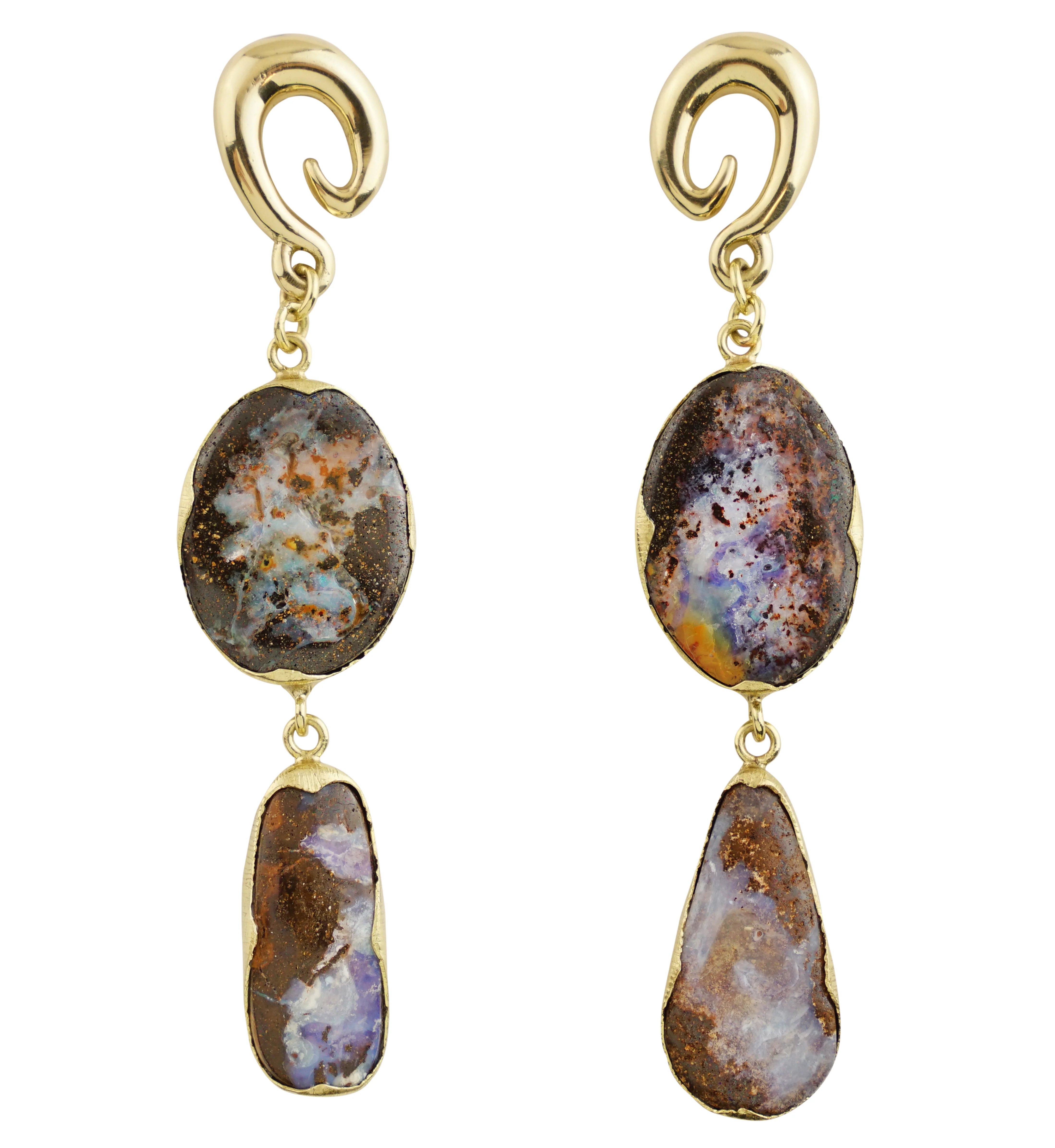 Double Boulder Opal Brass Ear Weights/Hangers Version 6 - Mrs Treak