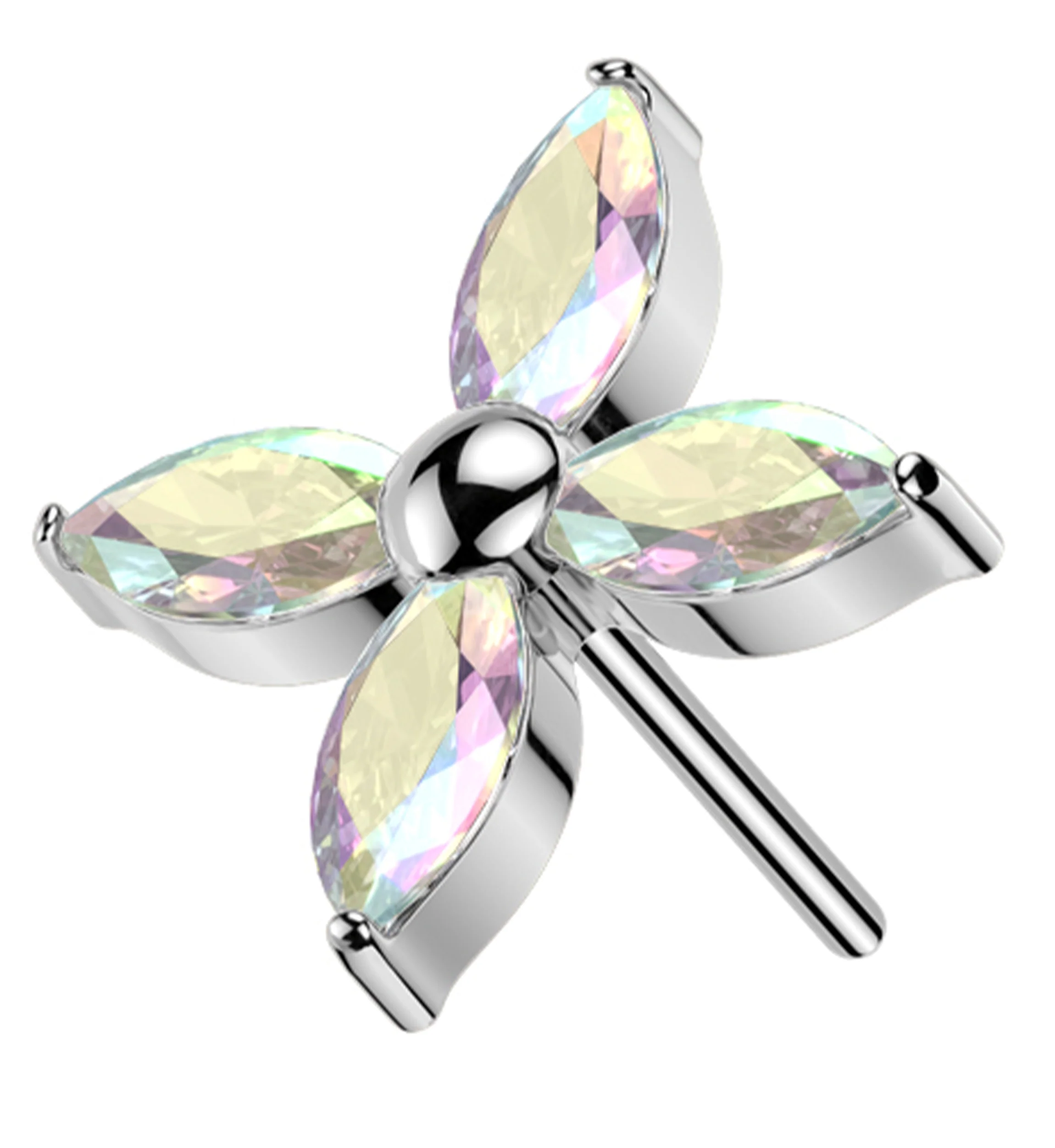 Windmill Marquise Rainbow Aurora CZ Threadless Titanium Top - Mrs Treak