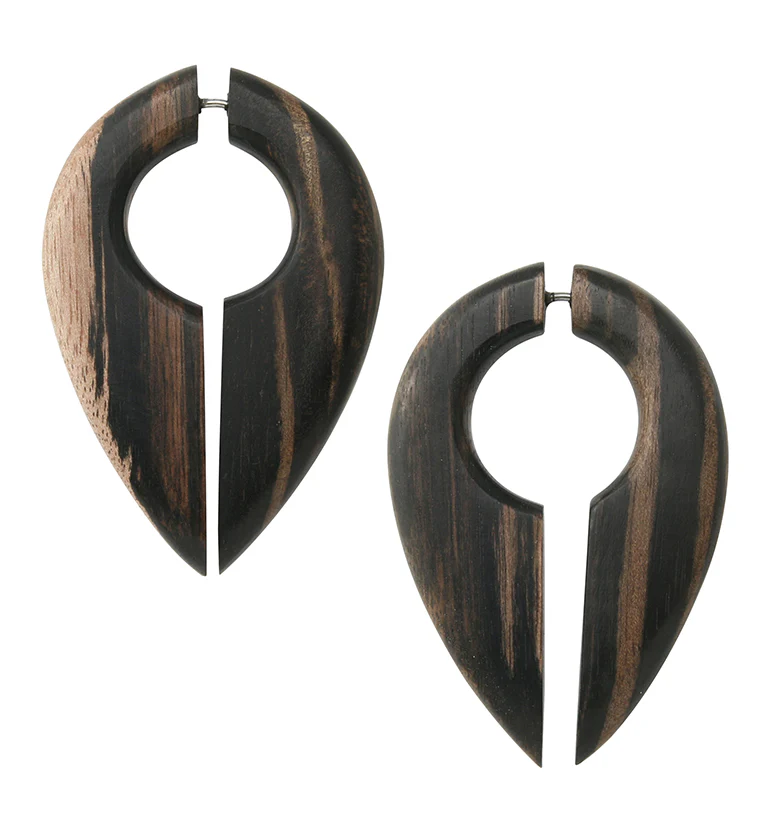 Pocket Areng Wood Fake Gauge Keyhole Earrings - Mrs Treak