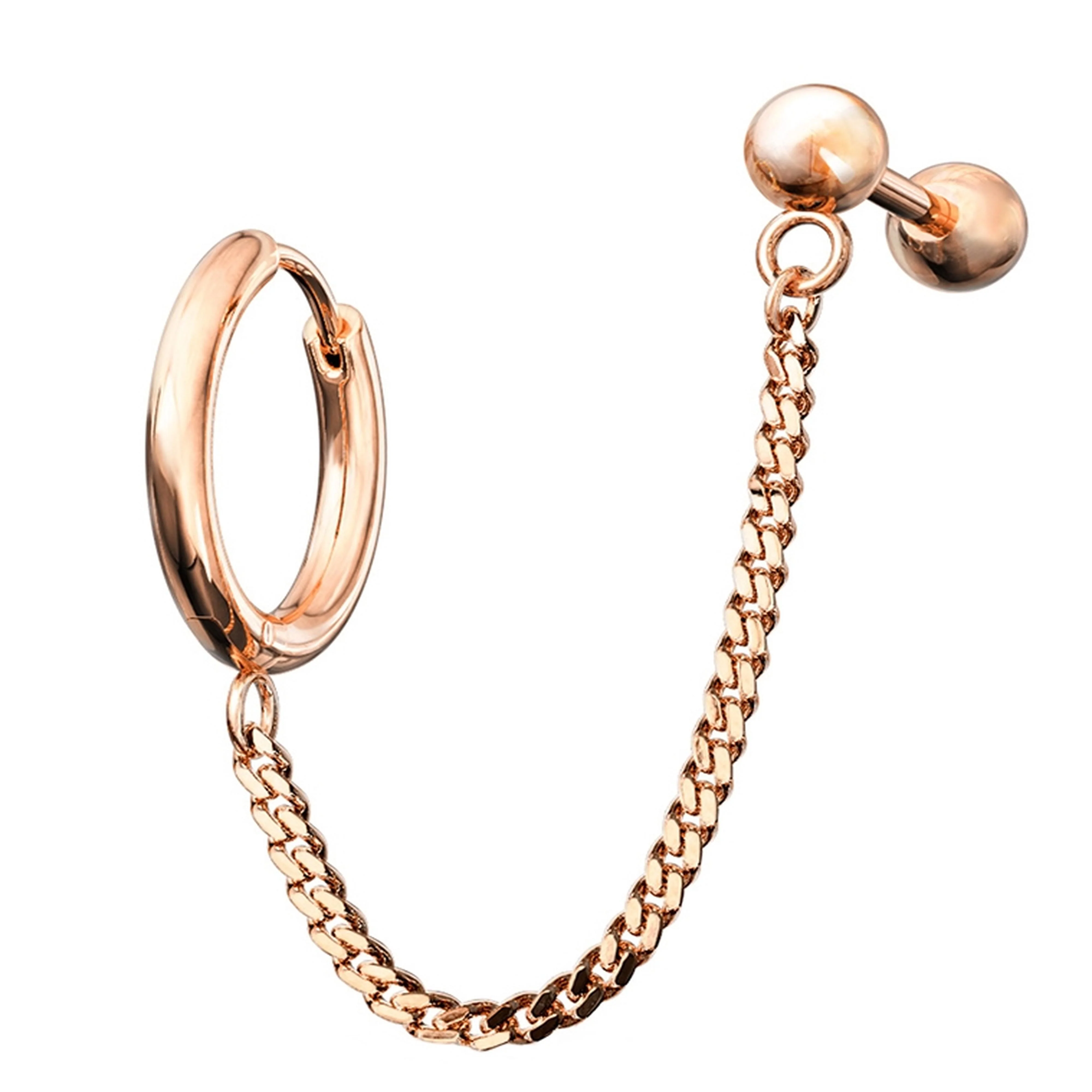 Rose Gold PVD Linked Hinged Hoop Ring & Cartilage Barbell - Mrs Treak