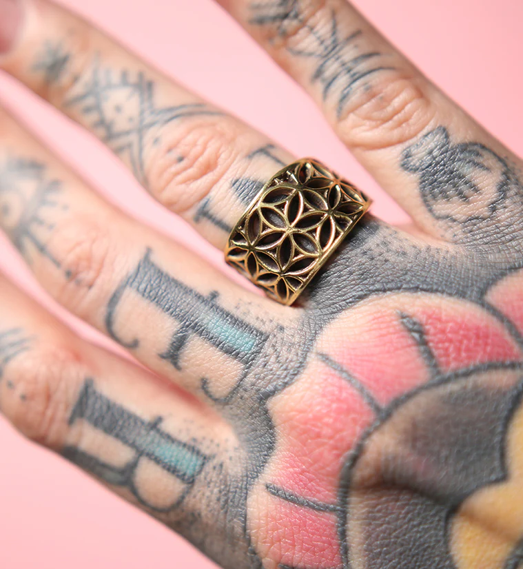 Flower Of Life Brass Ring - Mrs Treak