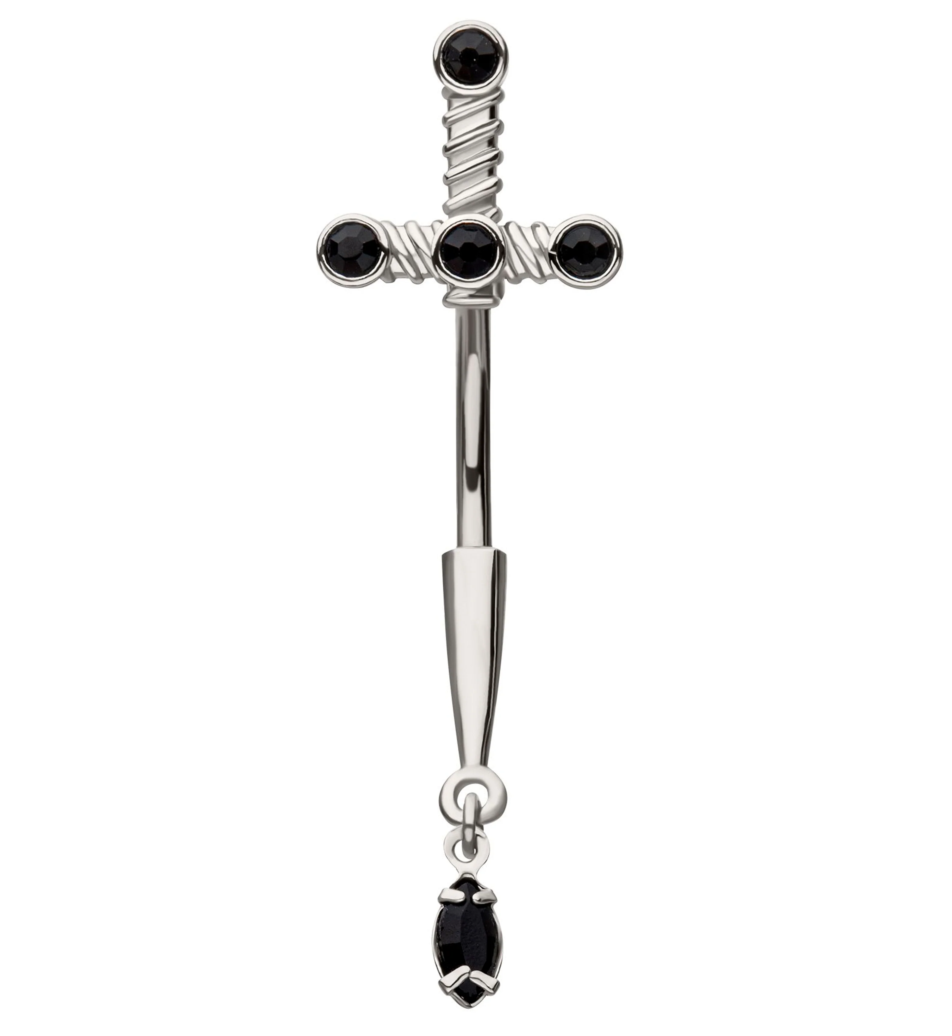 Dagger Black CZ Dangle Stainless Steel Belly Button Ring - Mrs Treak