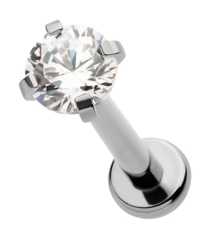 Clear Prong CZ Titanium Internally Threaded Labret - Mrs Treak