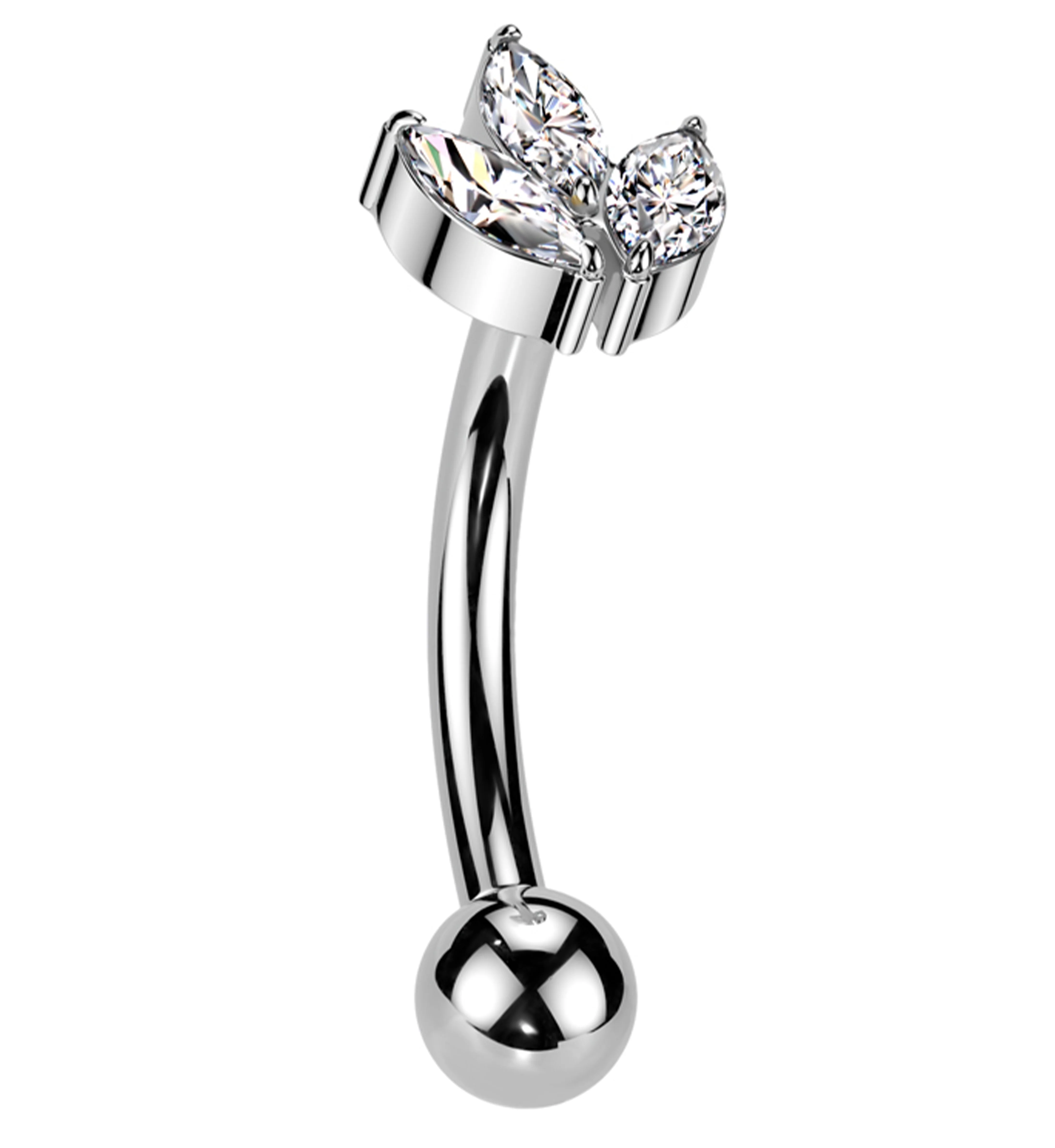 Tri Sepal Clear CZ Titanium Threadless Curved Barbell - Mrs Treak