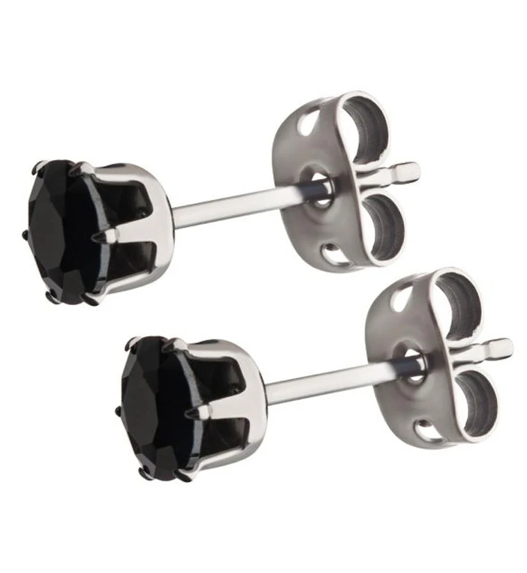 Black CZ Prong Titanium Earrings - Mrs Treak