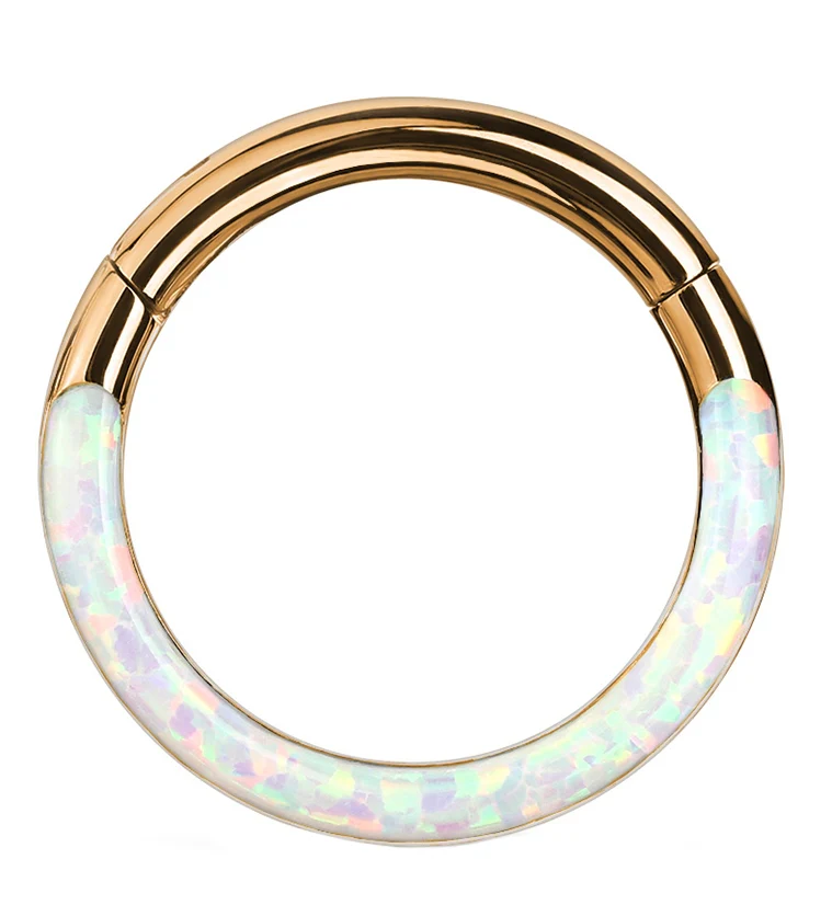 Rose Gold PVD Opalite Frontal Hinged Segment Ring - Mrs Treak