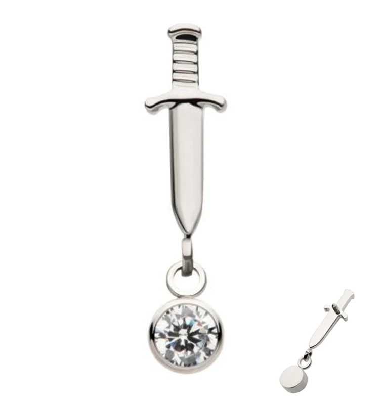 Dagger Dangle Clear CZ Internally Threaded Top - Mrs Treak