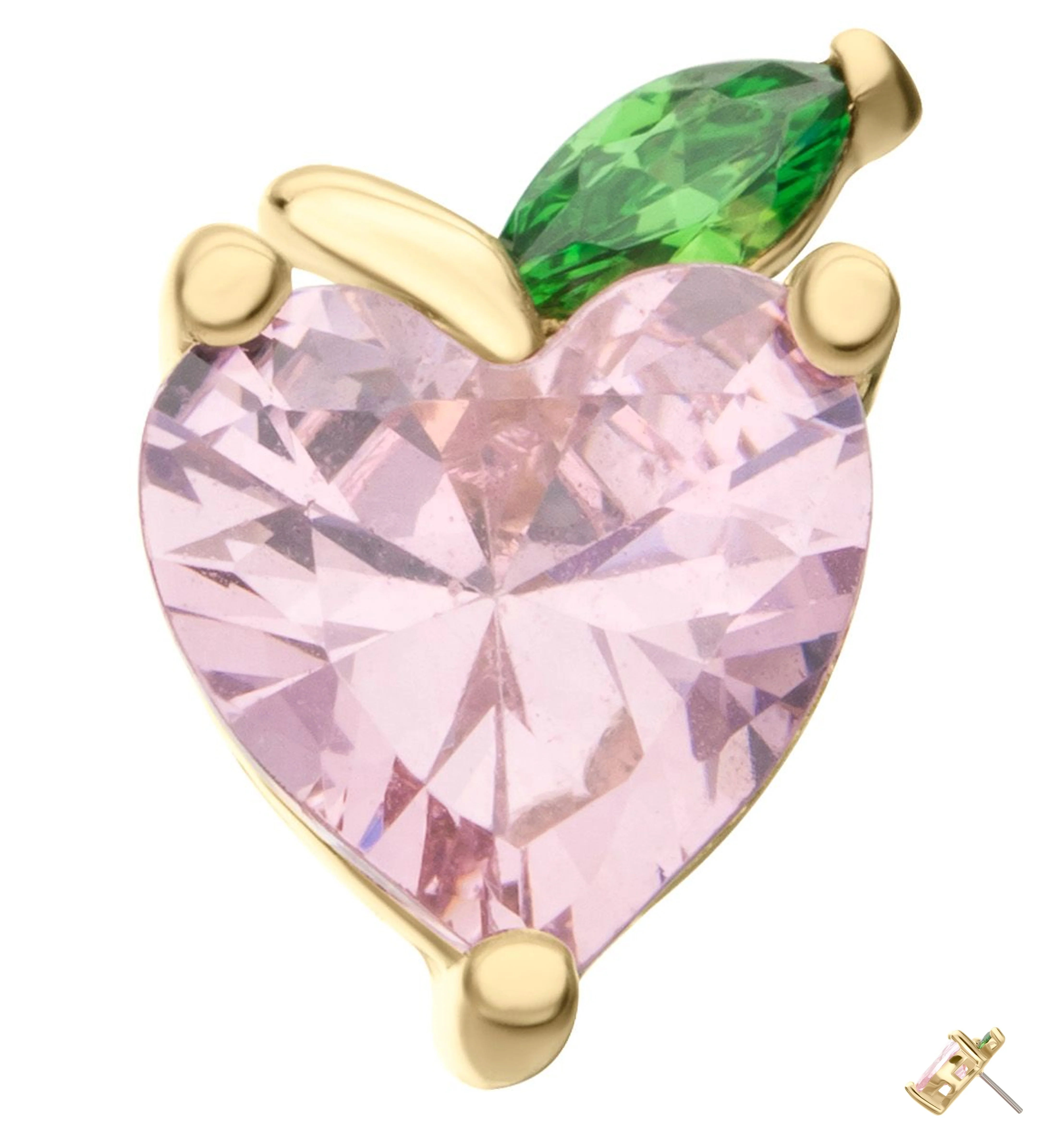 14kt Gold Peach Heart Pink CZ Threadless Top - Mrs Treak