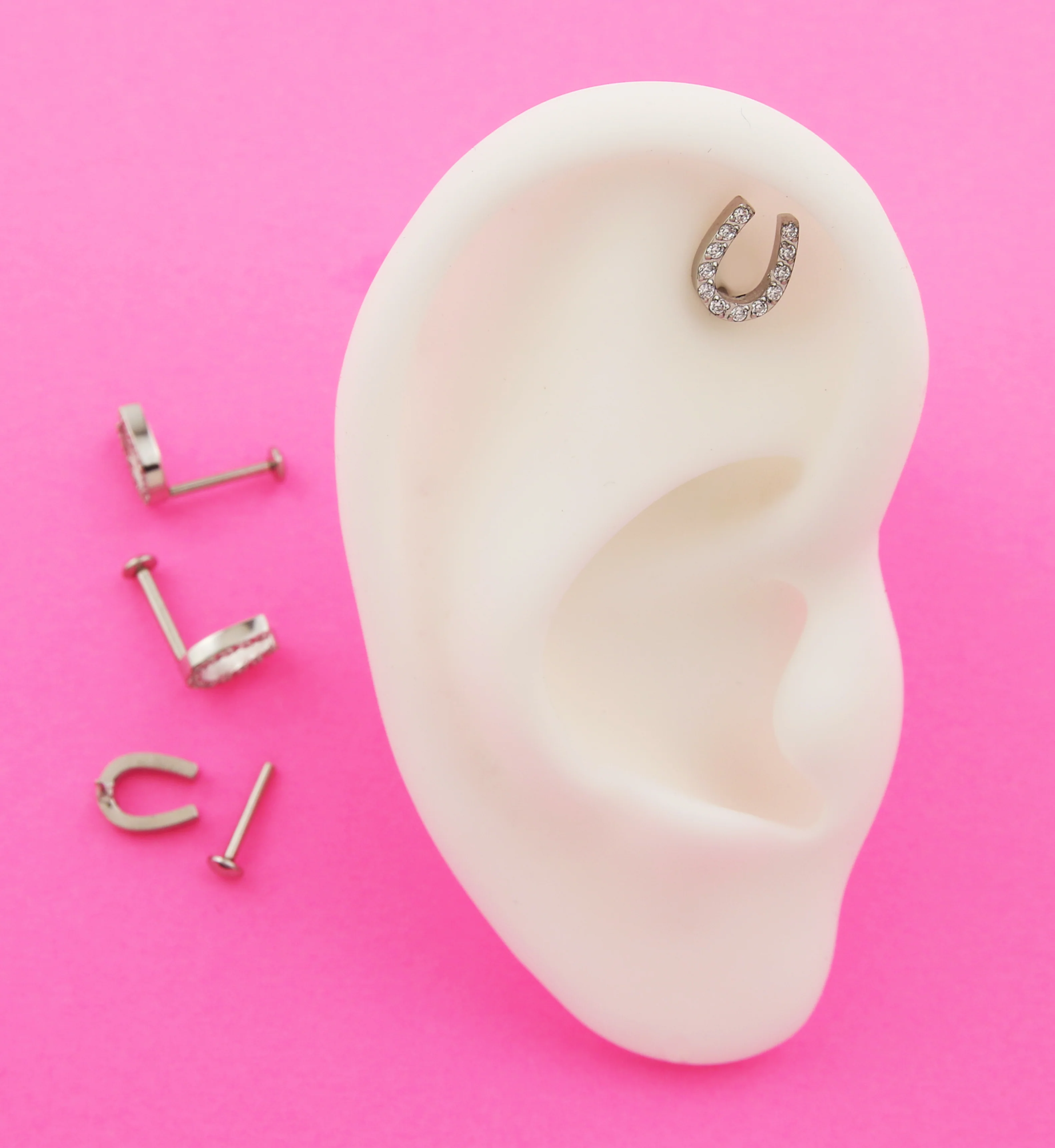 Horseshoe Clear CZ Convex Back Titanium Threadless Labret - Mrs Treak