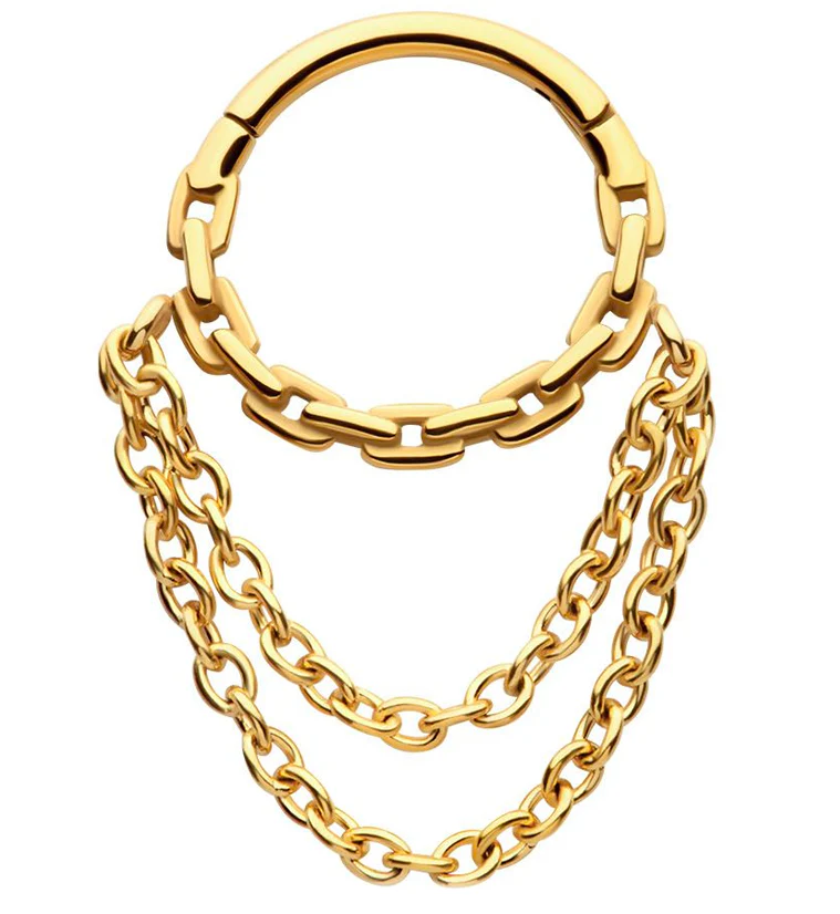 Gold PVD Chain Link Double Dangle Chain Stainless Steel Hinged Segment Ring - Mrs Treak