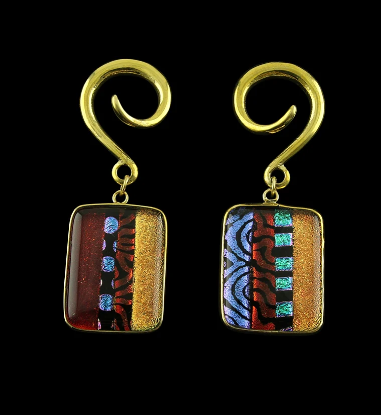 Santa Fe Dichroic Glass Brass Ear Weights Version 2 - Mrs Treak