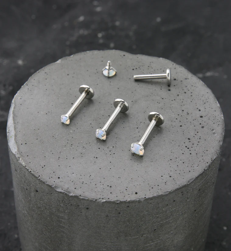 Opalite Glass CZ Stainless Steel Internally Threaded Labret - Mrs Treak