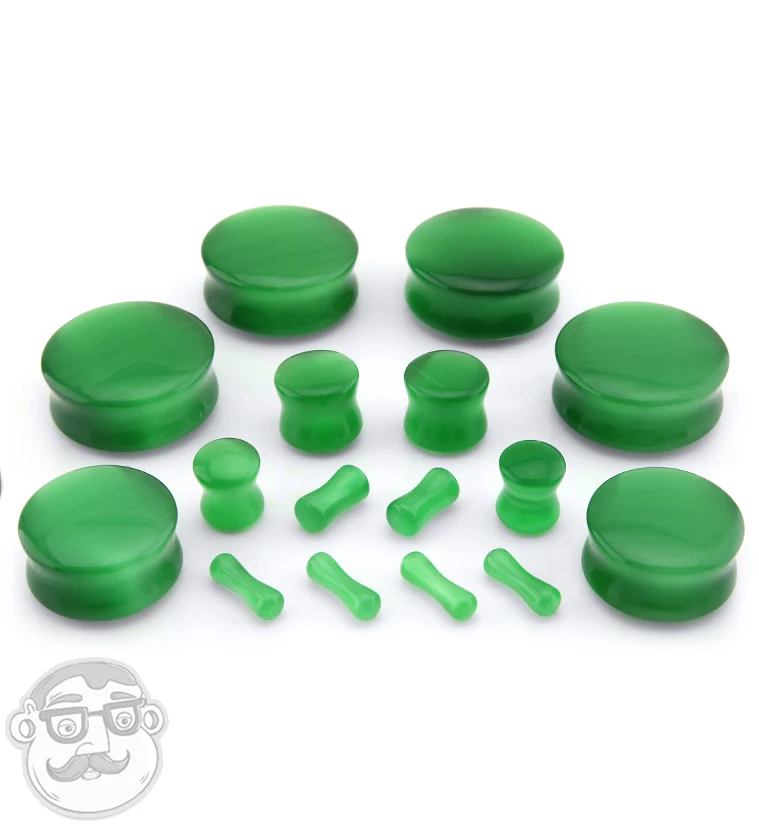 Green Cat's Eye Glass Plugs - Mrs Treak