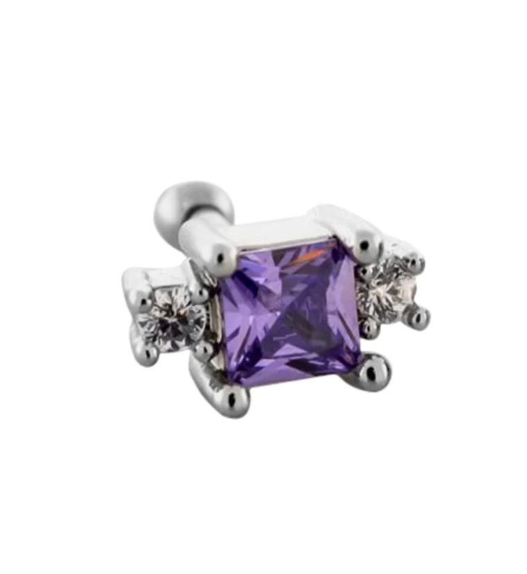Square Tanzanite CZ Cartilage Barbell - Mrs Treak