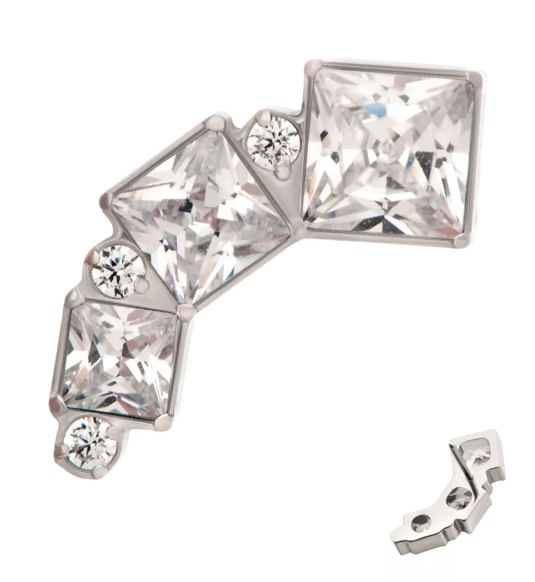 Square Descent Clear CZ Threadless Titanium Top - Mrs Treak