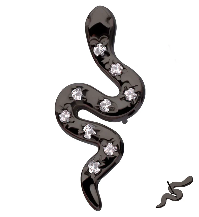 Black PVD Snake Clear CZ Titanium Threadless Top - Mrs Treak