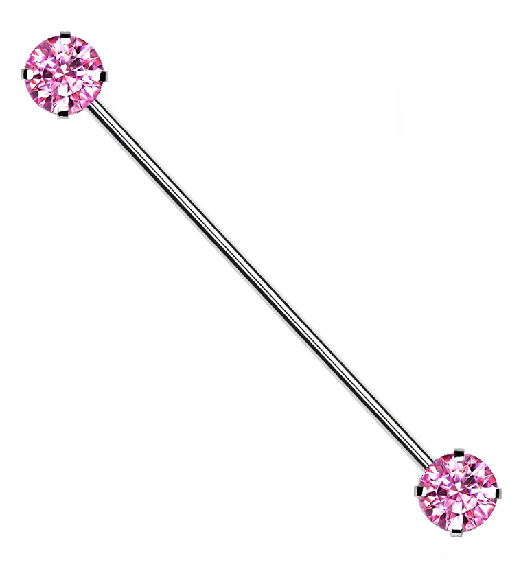 Pink CZ Stainless Steel Threadless Industrial Barbell - Mrs Treak