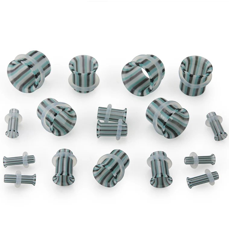 Ocean Stripe Glass Tunnel Plugs - Single Flare - Mrs Treak