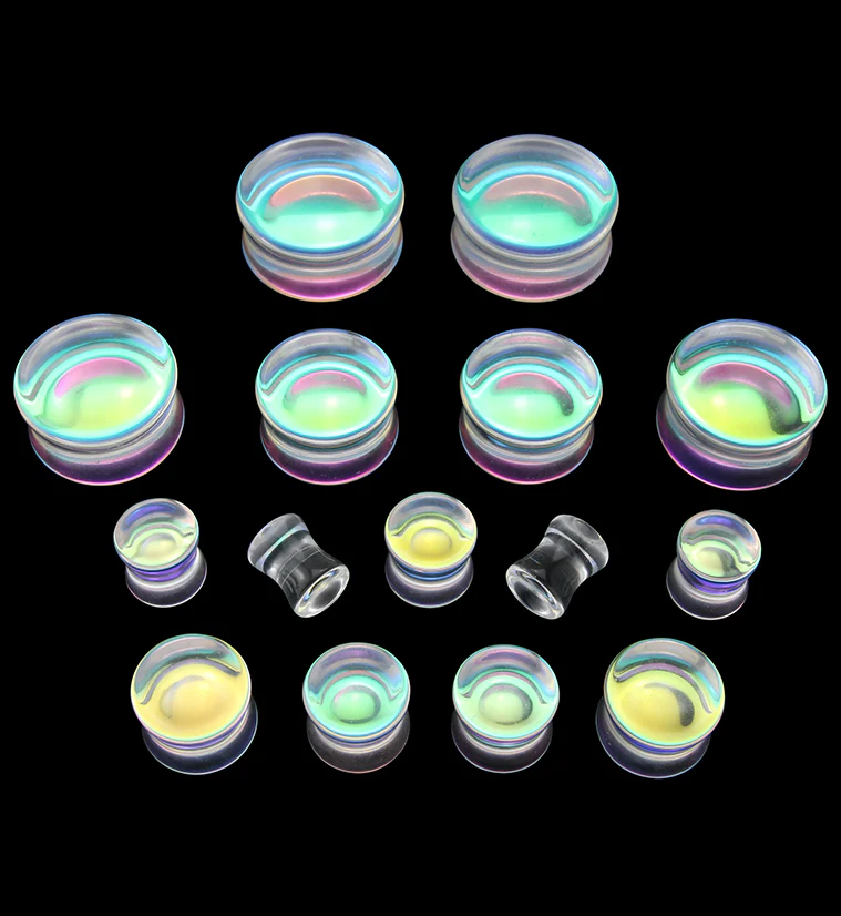 Iridescent Glass Double Flare Plugs - Mrs Treak