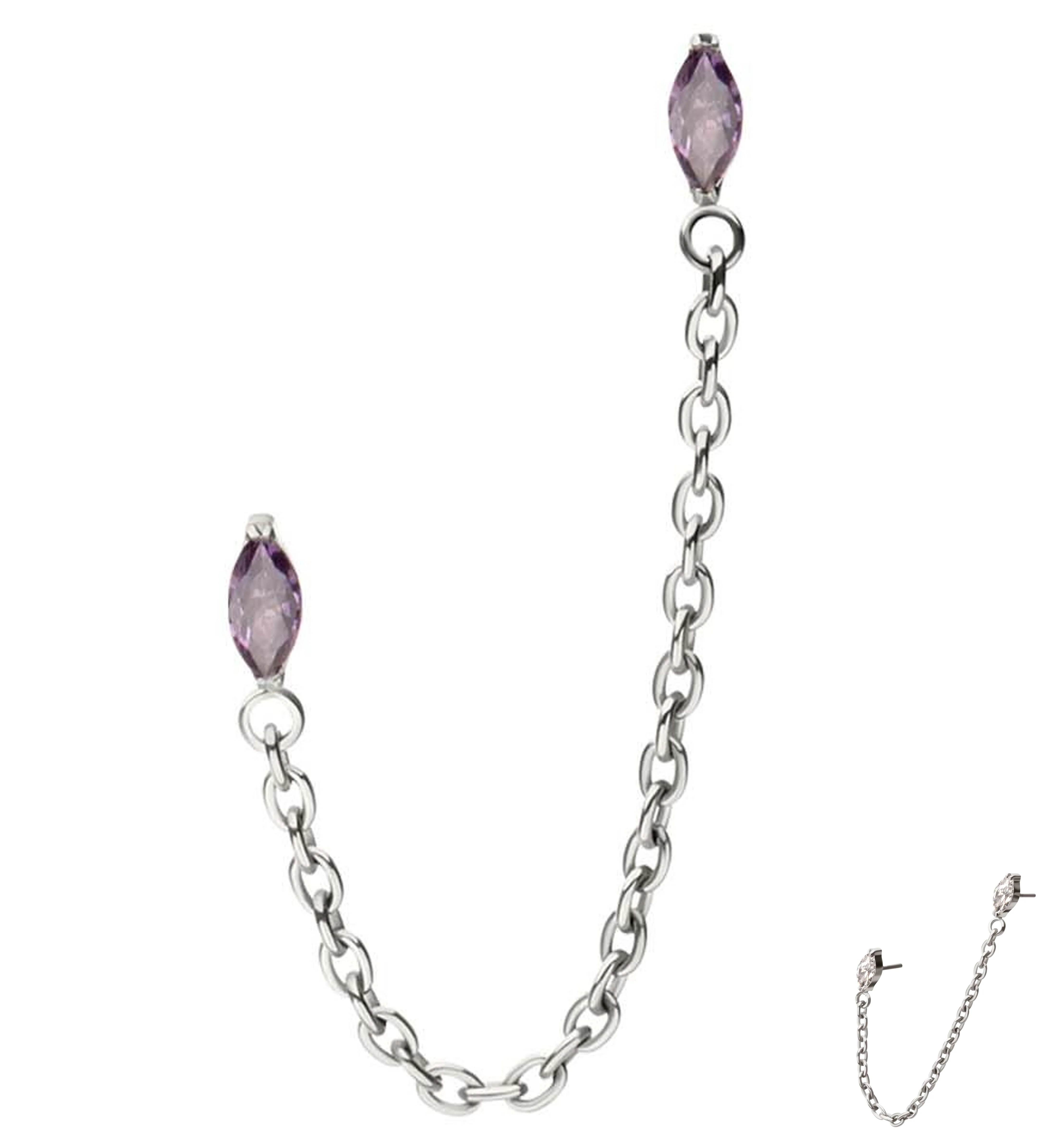 Double Marquise Amethyst CZ Titanium Threadless Connector Rolo Chain Tops - Mrs Treak