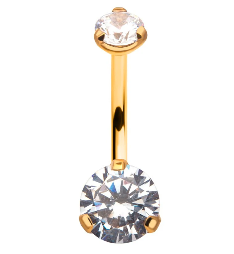 24kt Gold PVD Titanium Double CZ Belly Button Ring - Mrs Treak