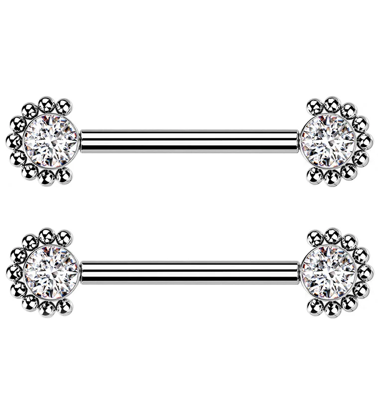 14G Encirc Double CZ Titanium Nipple Ring Barbell - Mrs Treak