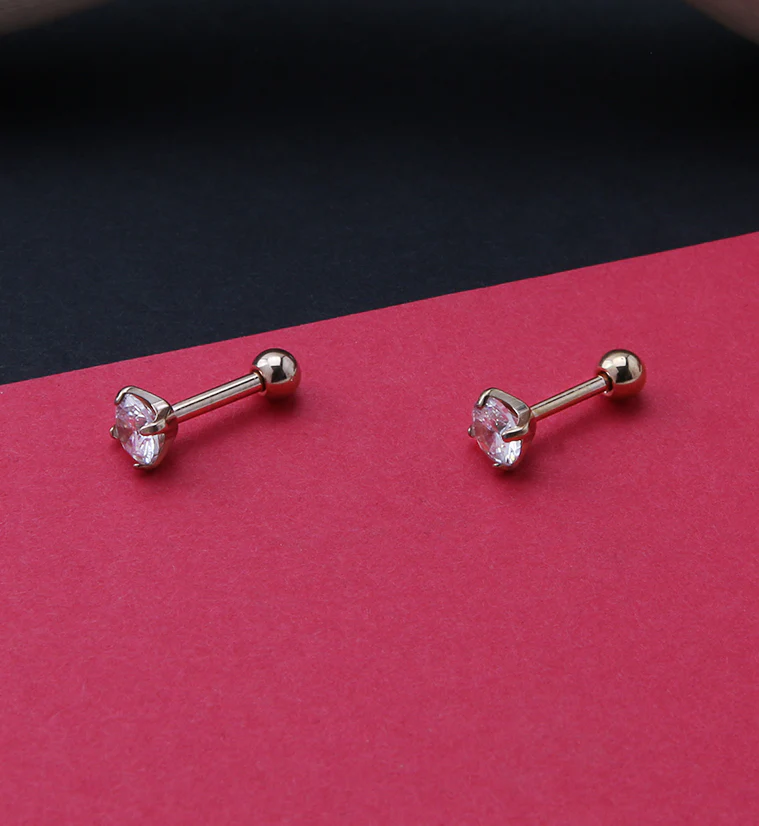 Rose Gold PVD Titanium CZ Cartilage Barbell - Mrs Treak