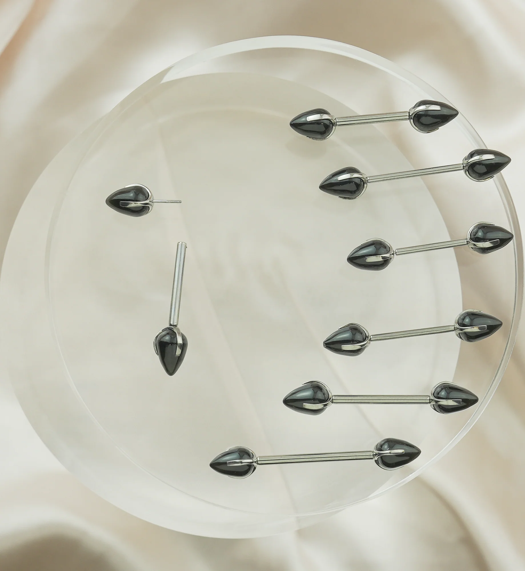 Point Black Obsidian Stone Threadless Titanium Nipple Barbell - Mrs Treak