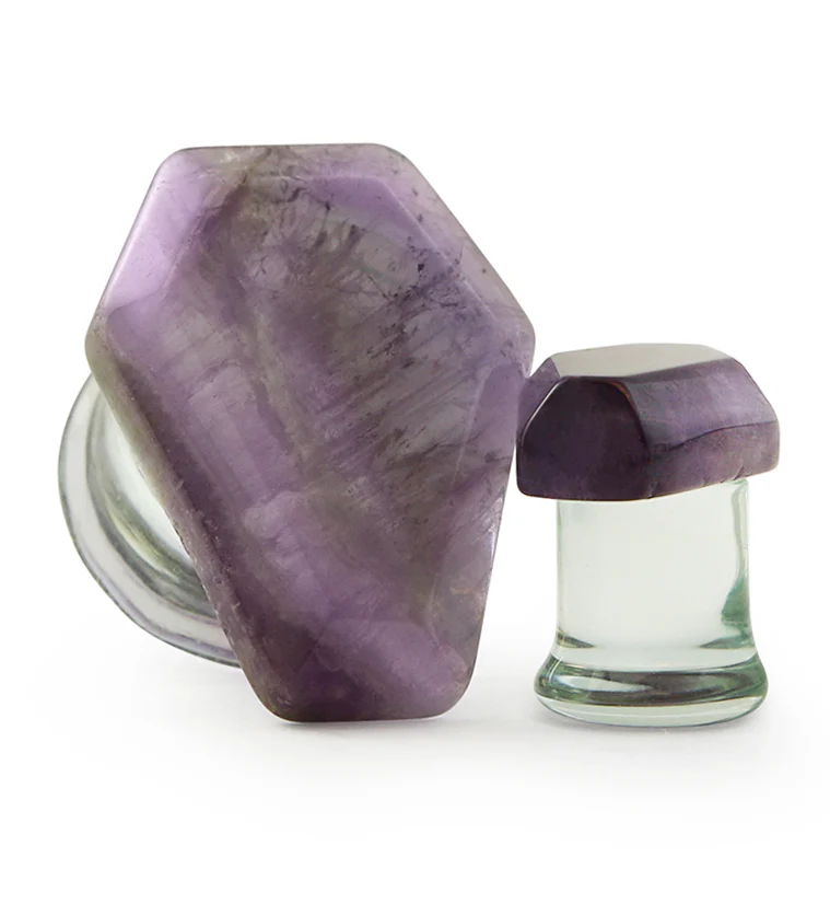 Amethyst Stone Coffin Double Flare Glass Plugs - Mrs Treak